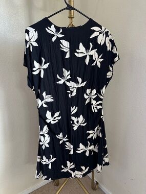 H&M Black Midi Dress with White Floral Print